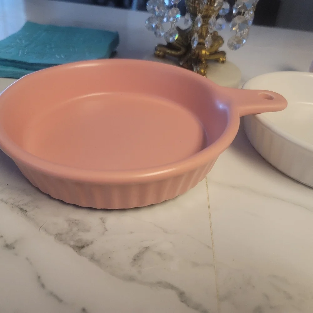 Pink and White Ceramic Baking Dishes Set Of 2 Vintage Ceramic Cooking  Dishes